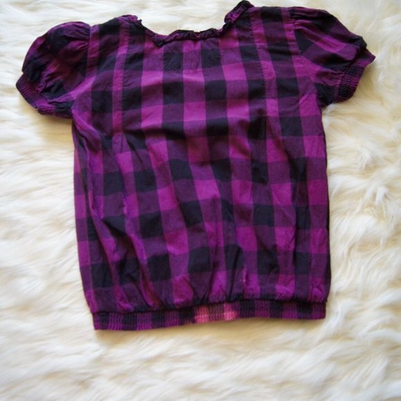 Kimchi Blue Plaid Ruffled Elastic Blouse Shirt Top XS Cap Sleeve Women's - Picture 7 of 7